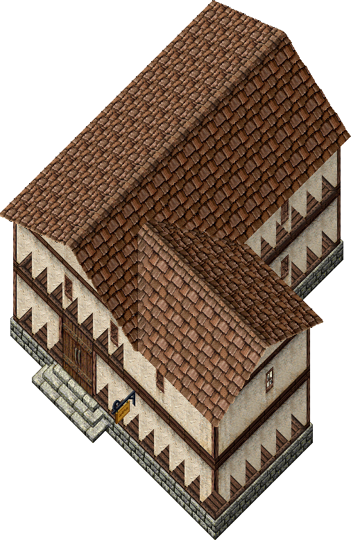 Two-story wood and plaster house