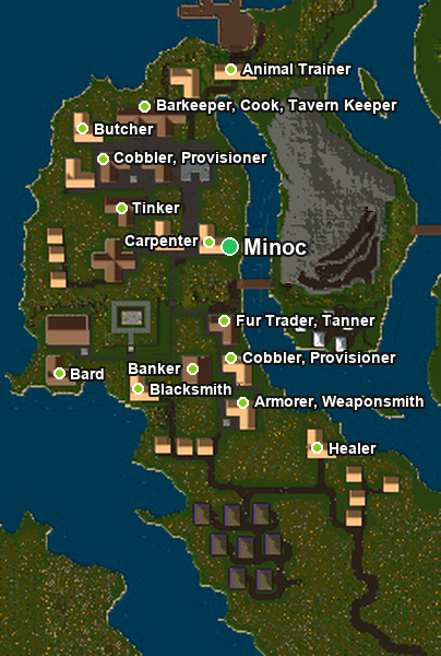 Map of Minoc with NPC vendor locations