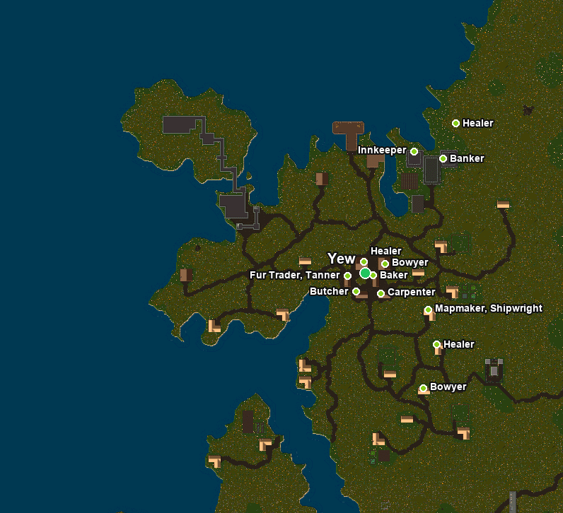 Map of Yew with NPC vendor locations