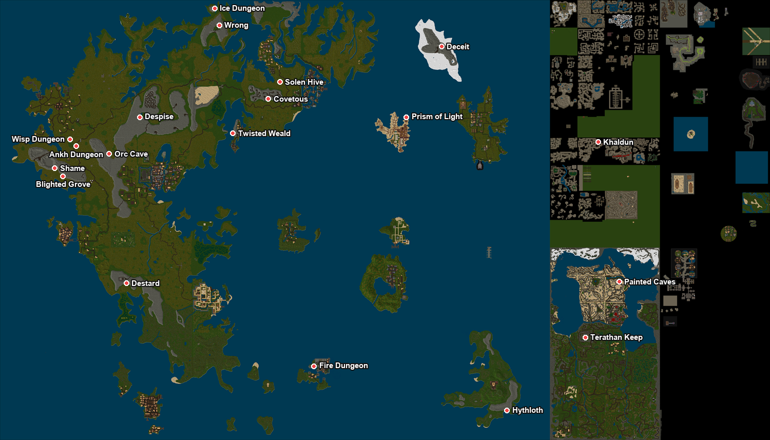 Map of Felucca dungeon locations
