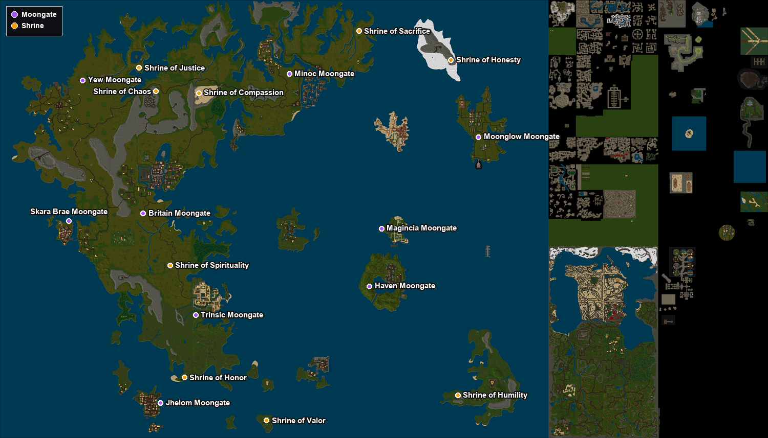 Map of Felucca moongates and shrines